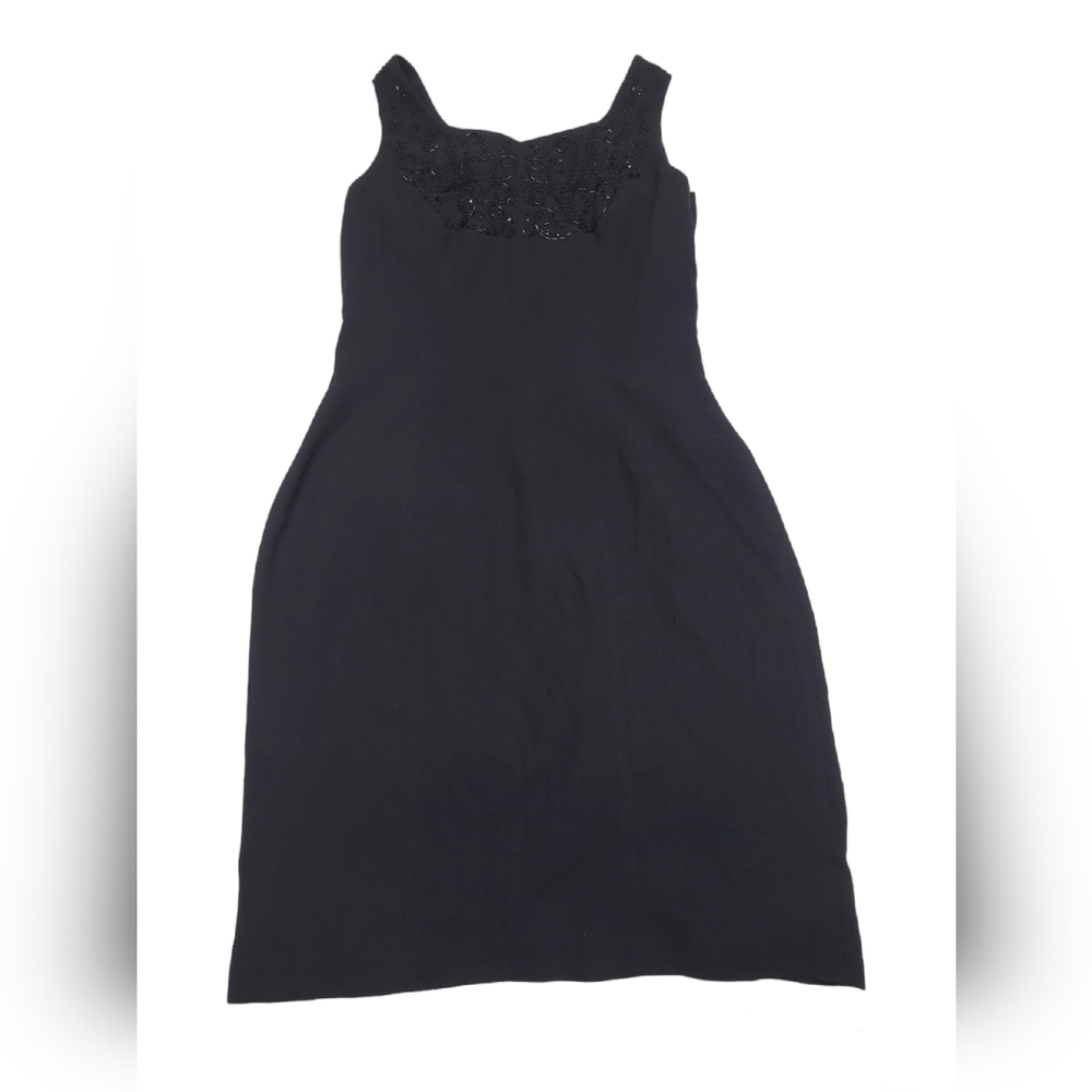 MARIANNA DRESS WOMENS SIZE 8 BLACK SLEEVELESS LINED BEADED EVENING KNEE LENGTH